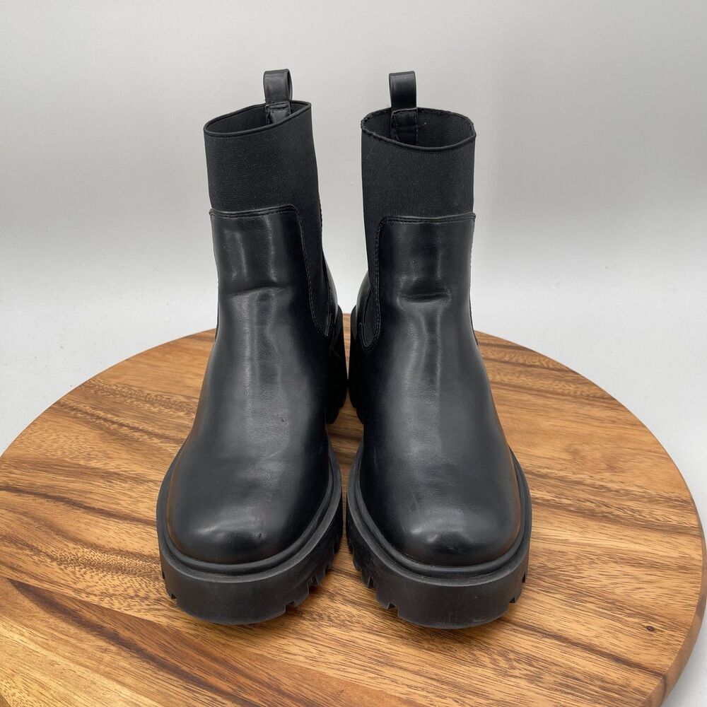 Asos Design Boots Womens Size 7 W Black Faux Leather Rowan Chunky Chelsea Casual - Picture 2 of 9